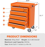 5-Drawer Rolling Tool Chest, Tool Box with 4 Wheels and Drawers, High Capacity Detachable Mobile Tool Storage Cabinet for Garage, Workshop, Mechanics and Repair Room (Orange)
