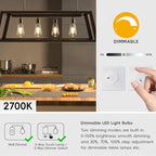 Jensense Edison LED Light Bulbs E26 LED Bulb 60 watt Equivalent Dimmable Light Bulbs 2700K Warm Soft White Vintage 7W LED Edison Bulbs 110V 120V 800 Lumen CRI90, 6 Pack