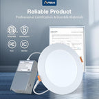 Amico 12 Pack 6 Inch 3CCT Ultra-Thin LED Recessed Ceiling Light with Metal Junction Box, 3000K/4000K/5000K Selectable, 12W Eqv 100W, Dimmable LED Canless Wafer Downlight, 1000LM-ETL&FCC