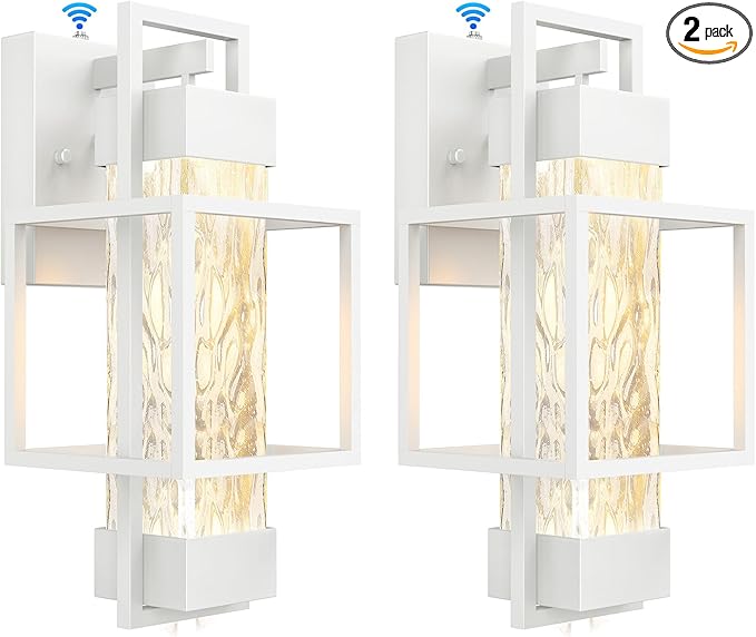 PARTPHONER Modern Outdoor Wall Porch Lights 2 Pack, 15" Exterior Sconce Waterproof Dusk to Dawn Lighting, White