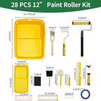 VOOMEY Paint Roller Kit, 12 Inch Paint Tray, 9-Inch Paint Roller Extension Pole, Small Paint Roller, Paint Brush, 28 Piece Set,Great for Professional Painters and Home Decoration