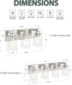 4-Light Bathroom Light Fixtures, Brushed Nickel Vanity Light with Cylinder Clear Glass Shade, Modern Vanity Lighting Fixtures Over Mirror, VL143-BN-4