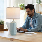 Lamp for Living Room Bedroom Lamps Farmhouse Table Lamps Set of 2 Vertical Stripe Ceramic Table Lamp,Linen Shade with Bulb, 25 in High,Light Blue