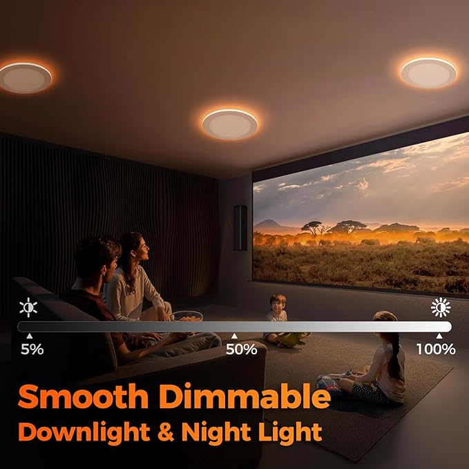 12 Pack 8 Inch 5CCT LED Recessed Ceiling Light with Night Light, Dimmable Canless Wafer Downlight, 2700K/3000K/3500K/4000K/5000K Selectable, Ultra-Thin, 15W, ETL, White