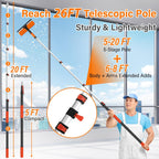 26FT High Reach Duster Cleaning Kit with 5-20 FT Extension Pole,High Ceiling Dusting and Window Cleaning Kit with Microfiber Feather Duster,Cobweb Duster,Ceiling Fan Duster,Window Squeegee Cleaner