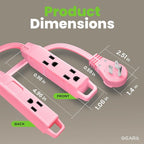 GEARit 360 Rotating Flat Plug Short Extension Cord with 3 Outlets (4ft, Pink) 16AWG/13A 3 Prong Wire, Outlet Saver for Home Office Dorm Room Essentials, ETL Certified