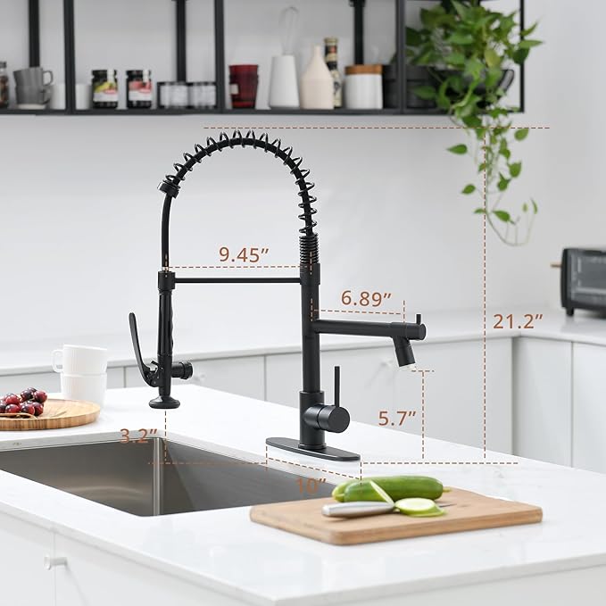 Fapully LED Kitchen Faucet with Pull Down Sprayer,Commercial Matte Black Kitchen Sink Faucet with Deck Plate