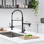Fapully LED Kitchen Faucet with Pull Down Sprayer,Commercial Matte Black Kitchen Sink Faucet with Deck Plate