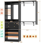 Closet System - 5FT Small Closet System with Drawers, 60" Closet Organizer System with Reversible Hanging Shelving, Closet Systems for Small/Walk-in Closets, Black