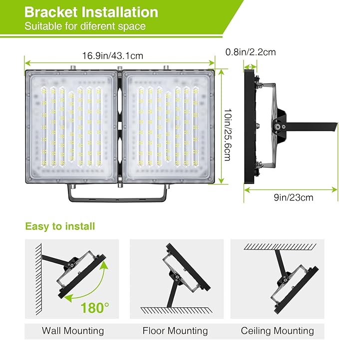STASUN 2 Pack 400W LED Flood Lights, Mini Series Exterior Floodlights, 40000LM 6000K Daylight White IP66 Waterproof, Muti Angle Outdoor Security Lighting for Backyard, Stadium, Parking Lot, Court