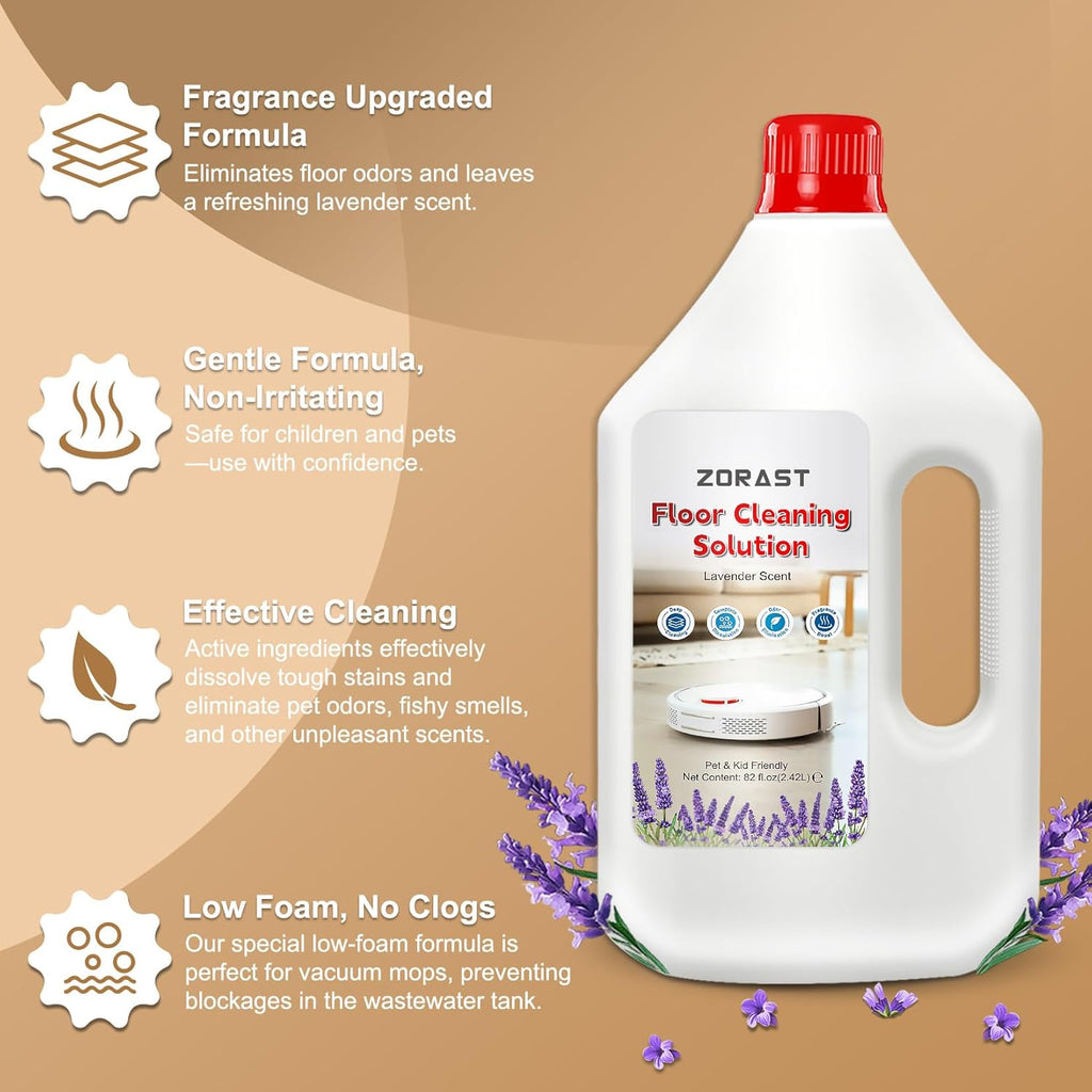 Lavender Scent Floor Cleaning Solution, Compatible with All Roborock Mopping Robots (S7, S8, Qrevo, Q7, Q8 series) Deep Cleans for Multiple Hard Floors Stain-Busting & Fresh-Scented