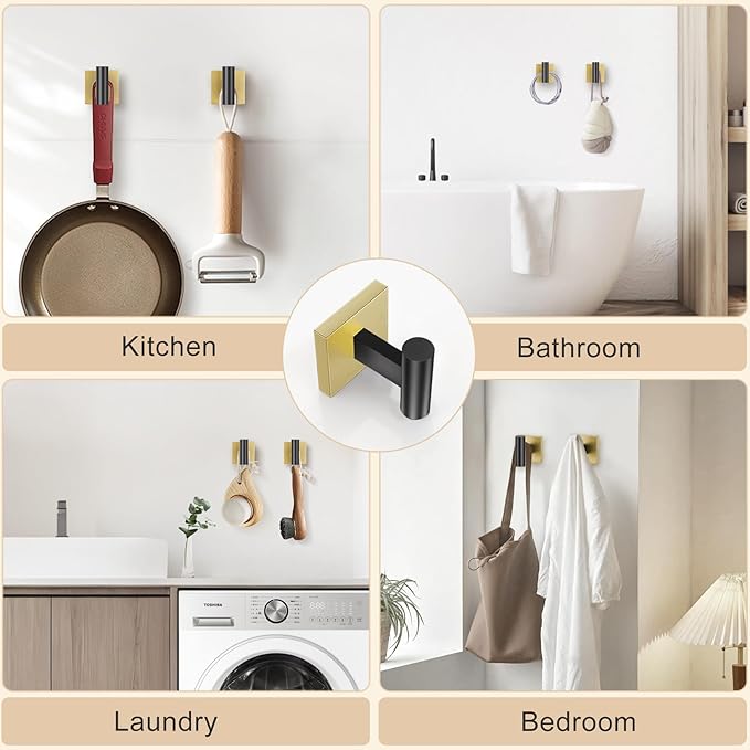 5-Piece Black Gold Bathroom Hardware Set, SUS304 Stainless Steel Bathroom Accessories Set 23.6 inches Towel Bar, Toilet Paper Holder with Shelf, Towel Ring and Two Towel Hooks Wall-Mounted