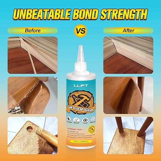 LLPT Wood Glue 5.1 Ounce | Dried Clear Ultimate Waterproof Wooden Super Glue Exterior | All Purpose Wood Adhesive | Heavy Duty for Woodworking Projects Repairs and DIY (LWG150)