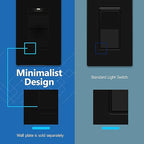 LIDER Lighted Decorator Switch, Residential Grade and UL Listed, Paddle Light Switch with Locator Light, Matte Finish Rocker Switch, Minimalist Design, 1-Pole, 3-Wire, 15A 120-277VAC, Black