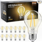 TJOY 12 Pack A19 Vintage LED Edison Bulbs, Non-Dimmable, 60W Equivalent, High Brightness 2700K Warm White, 8W E26 Standard Base, 760 Lumens, CRI80+, Clear Glass Filament Bulb for Home, Farmhouse