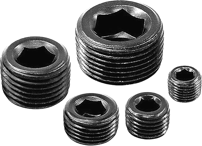70 Pcs Black Carbon Steel Pipe Plug Fitting, 5 Sizes 1/8" 1/4" 3/8" 1/2" 3/4" NPT Male Internal Hex Thread Socket Pipe Plug Fitting Assortment Kit
