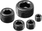 70 Pcs Black Carbon Steel Pipe Plug Fitting, 5 Sizes 1/8" 1/4" 3/8" 1/2" 3/4" NPT Male Internal Hex Thread Socket Pipe Plug Fitting Assortment Kit