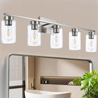 5 Light Bathroom Vanity Light Fixtures, Brush Nickel Modern Wall Lights with Clear Glass Shade, Vintage Wall Sconce Lighting for Living Room, Mirror, Bedroom, Hallway (Nickel, 5-Lights)