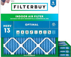 Filterbuy 18x18x1 Air Filter MERV 13 (MPR 1900) Health Defense Replacement (4-Pack), Electrostatic Pleated HVAC AC Furnace Filters, Made in USA (Actual Size: 17.75 x 17.75 x 0.75)