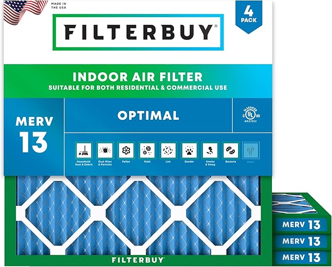 Filterbuy 18x18x1 Air Filter MERV 13 (MPR 1900) Health Defense Replacement (4-Pack), Electrostatic Pleated HVAC AC Furnace Filters, Made in USA (Actual Size: 17.75 x 17.75 x 0.75)