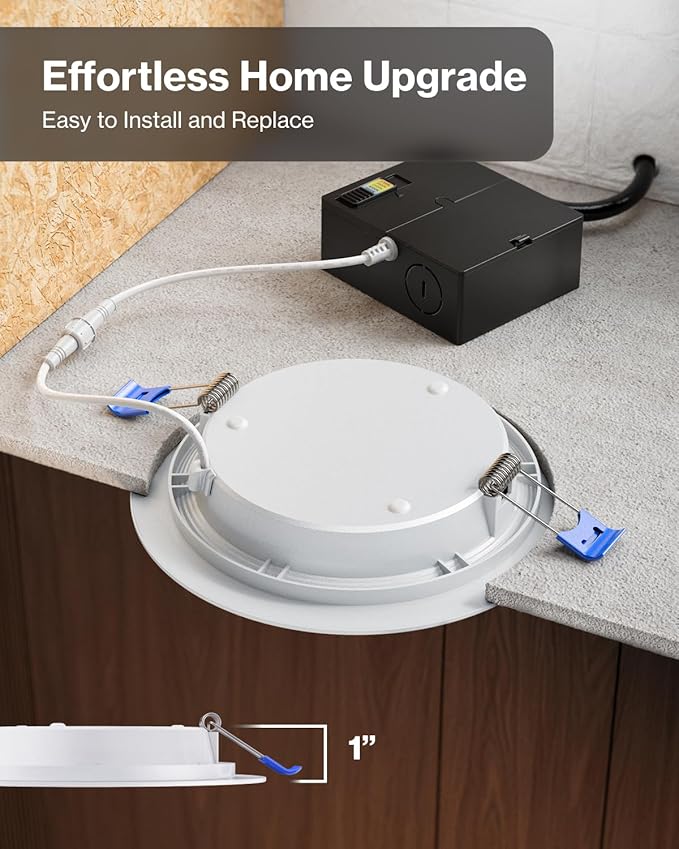 Sunco 24 Pack 6 Inch LED Recessed Light, Ceiling Canless Recessed Lights, Baffle Trim, 850 LM, 14W, Selectable CCT 2700K/3000K/4000K/5000K/6000K, Dimmable, Wafer Thin with Junction Box