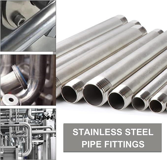 TAISHER 2PCS Stainless Steel Pipe Fittings, 1/2" NPT x 1/2" NPT Male Threaded, 8" Length Nipple Cast Pipe