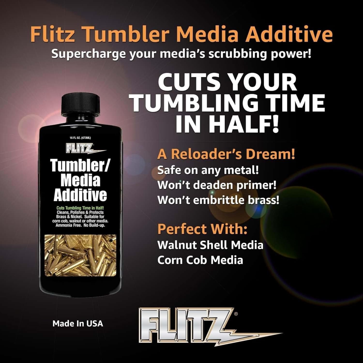 Flitz Tumbler Media Additive - 7.6oz Bottle of USA-Made Brass Cleaner Reloading Liquid for Ammo, Copper, & All Metals - Ammonia-Free Tumbling Polish to Remove Oxidation, Powder Residue (6 Pack)