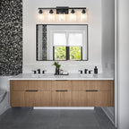 5-Light Black Bathroom Vanity Light, Modern Vanity Lighting Fixture for Bathroom, 31" Matte Light Fixture, Wall Sconces with Clear Glass Shade, Black Bathroom Wall Light Over Mirror