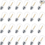 24 Pack LED S14 Replacement Light Bulbs, Shatterproof Waterproof 1W Outdoor String Light Bulbs, E26 Medium Base, 2200K Warm White, 11w Equivalent, Non-Dimmable