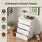 ROOMTEC 31.5" 4 Drawer Short Tower Closet Unit, Modular Closet System with Drawers and Shelf, Wardrobe Organizer for Bedroom or Walk-in Closet, Wall Mounted, Customizable Clothes Storage Unit, White