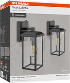 LEDVANCE Sylvania Dusk to Dawn Wall Lights with Accessories, Indoor/Outdoor, 120V, Hardwire, Metal/Black - 2 Pack (66555)