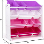 Humble Crew Kids Toy Storage Organizer with 12 Plastic Bins, White/Pink/Purple – Removable Bins for Playroom, Bedroom, Toddler Furniture for Boys and Girls Ages