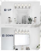 Bathroom Light Fixtures, HWH 5-Light Vanity Light, Modern Brushed Nickel Wall Lighting Over Mirror, Bell-Shaped Striped Glass, 5HZG106B-5W BN