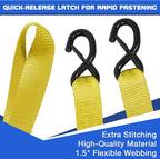 Truck Bed Tie Down Straps Ratchet Set 4 PK 10'x1.5 Inch 4400 lbs Load Rack Roof Car Accessories Heavy Duty Cargo Straps Ratching for Kayak,Moving Furniture,Boat,Trailer,Mattress Tie Downs Rope Yellow