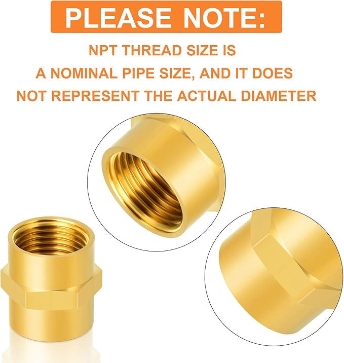 GASHER 8PCS Brass Pipe Fitting Hex Coupling Kit 1/8 inch 1/4 inch 3/8 inch 1/2 inch