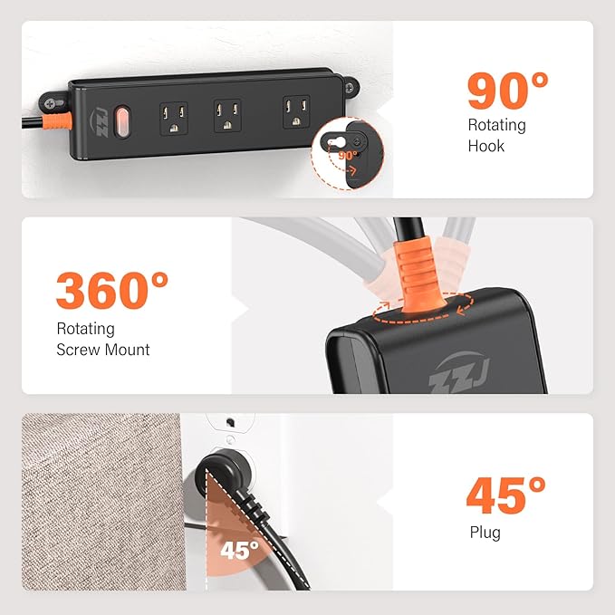 Outdoor Power Strip Weatherproof, IPX6 Waterproof Surge Protector with 3 Wide Outlets, 1875W/15A Overload Protection Switch, 6FT Extension Cord, Wall Mountable for Indoor Outdoor, UL FCC Listed