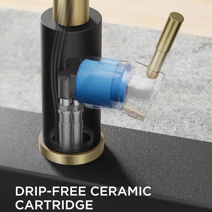 Smart Kitchen Faucet, 3 Modes Pull Down Sprayer, Touch On Sensor Activated, LED Temperature Control, 360-Degree Rotation, 1 or 3 Hole Deck Plate. 10-Year Warranty. (KW-66GR, Brushed Gold/Black)