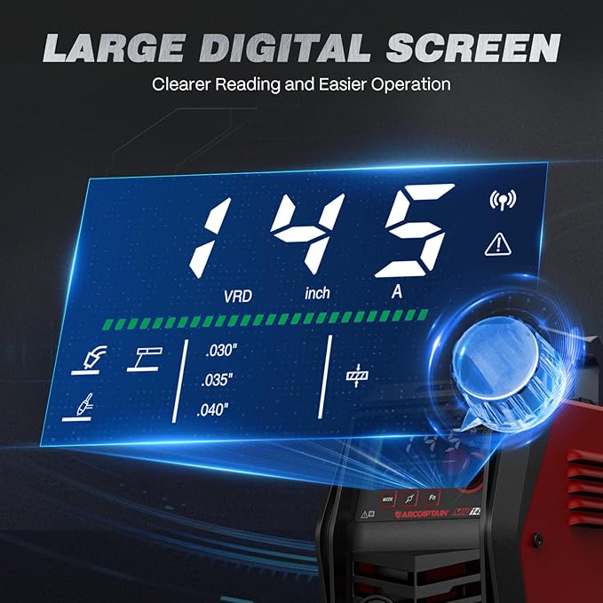 ARCCAPTAIN iControl MIG145 Pro 145A Flux Core MIG Welder 120V Welding Machine Gasless MIG Welder Flux MIG/MMA Stick/Lift TIG, 3 in 1 Welder Machine with Synergy, Portable Welder, APP Control