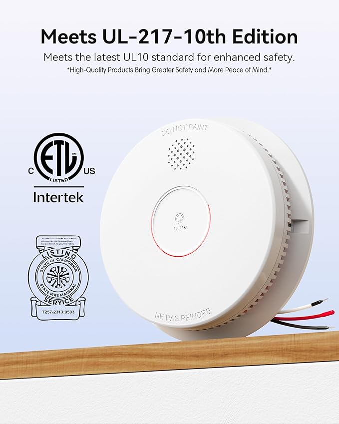 SITERWELL Smoke Detector, Hardwired Interconnected Smoke Detector, Photoelectric Smoke Alarm with 9V Backup Battery, Fire Alarm with Test/Silence Button, UL217-10th Listed, GS562A, 6 Packs