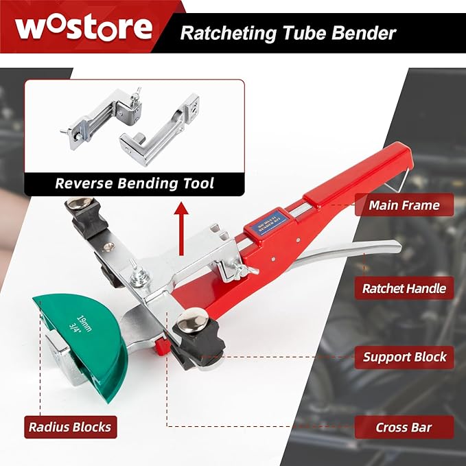 Wostore Tube Bender Kit with Reverse Bend Includes 1/4-7/8 Sizes Refrigeration Ratcheting Tubing benders Hand Tool Color Aluminium Alloy Replacement Head
