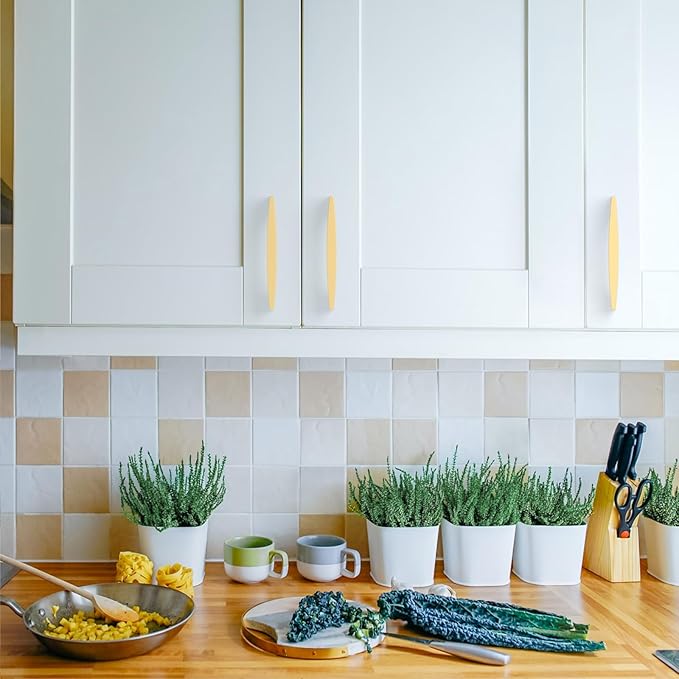 Asidrama 10 Pack 3.75 Inch(96mm) Brushed Gold Kitchen Cabinet Handles, Vintage Retro Cabinet Pulls Kitchen Cabinet Hardware for Cupboard Drawer Pulls