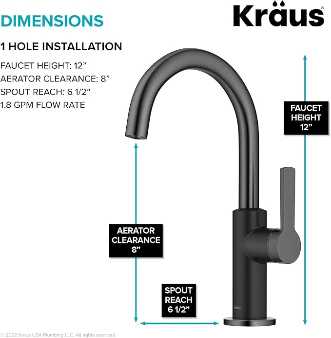 Kraus Oletto Single Handle Kitchen Bar Faucet in Matte Black/Spot Free Black Stainless Steel, Kitchen Sink Faucets, KPF-2822MBSFSB