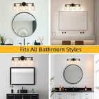 4-Light Bathroom Light Fixtures, Coastal Vanity Lights with Crystal Glass Shade, Black Bathroom Wall Lamp for Mirror Kitchen Hallway Bedroom