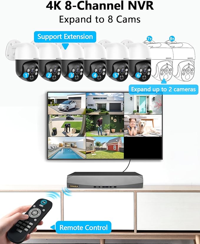 4K PT PoE Outdoor Wired Security Camera System Home Wired Cameras Video Surveillance