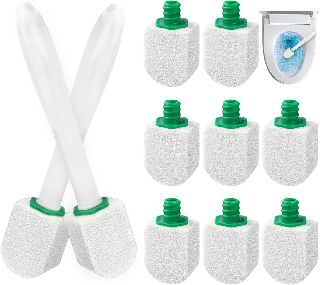 AUAUY 10 Pack Pumice Stone with Handle, Toilet Bowl Pumice Stone for Cleaning, Hard Water Toilet Ring Remover, 2 Handle + 10 Pumice Stones for Cleaning Toilets, Bathtubs, Grills, Kitchen Sink