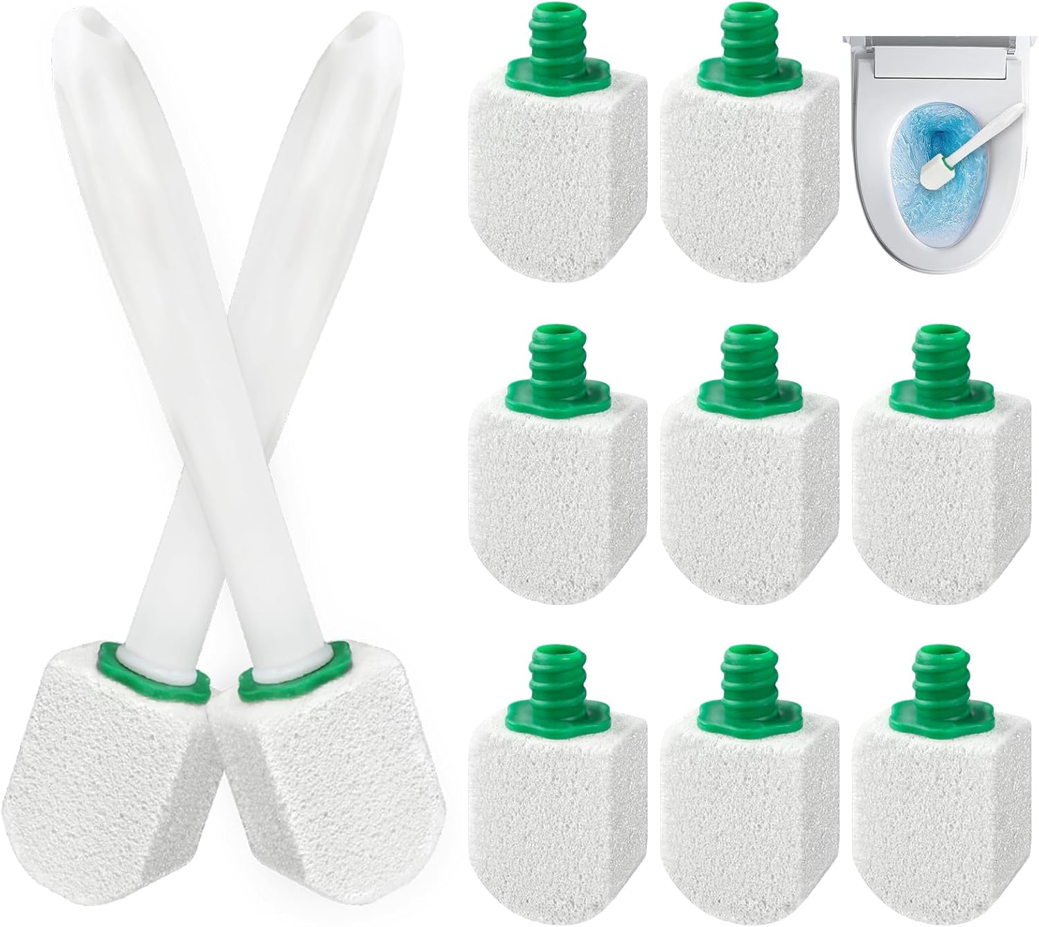 AUAUY 10 Pack Pumice Stone with Handle, Toilet Bowl Pumice Stone for Cleaning, Hard Water Toilet Ring Remover, 2 Handle + 10 Pumice Stones for Cleaning Toilets, Bathtubs, Grills, Kitchen Sink