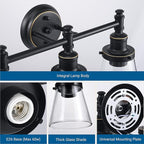 DEWENWILS Bathroom Light Fixtures, 5-Piece All-in-One Bathroom Vanity Lights Over Mirror, 3-Light Bath Wall Mount Sconce with Clear Glass Shade, Towel Bar, Ring, Robe Hook, Toilet Paper Holder