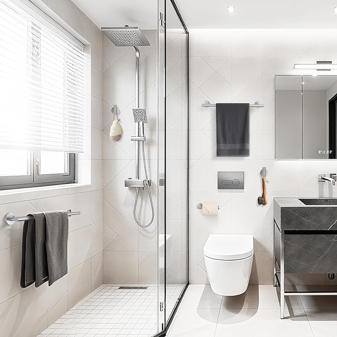 TURS Brushed Nickel 10 Pieces Bathroom Hardware Set, SUS304 Stainless Steel 24 Inch Bath Towel Bar Set, Round Bathroom Accessories Kit Wall Mounted