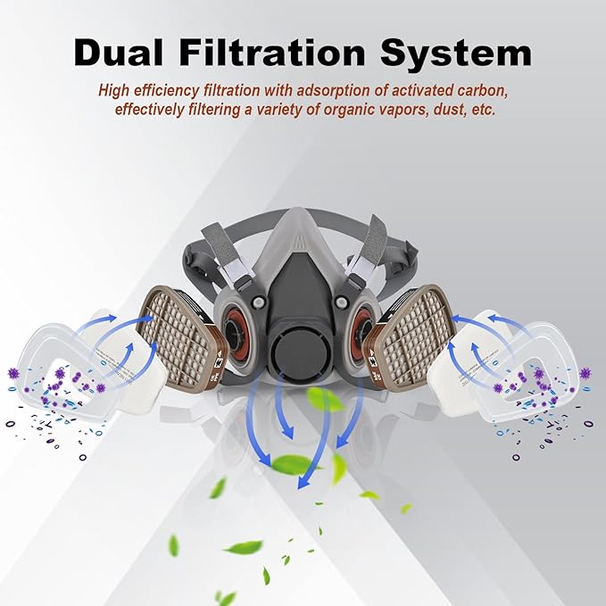 Half & Full Face Respirator Mask with Filters, Gas Masks for Construction Work, Paint, Dust, Spray, Welding, Sanding