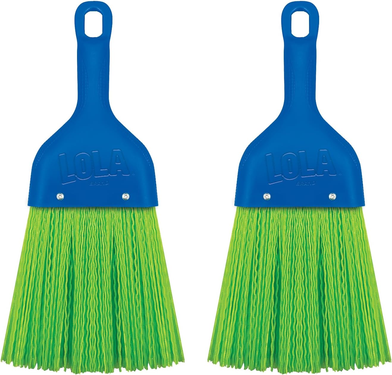 LOLA Heavy Duty Whisk Broom, Hand Brush, 2 Pack Durable Bristles, Whisks Away Dirt & Debris, Compact, Hang Hole for Easy Storage, Indoor/Outdoor